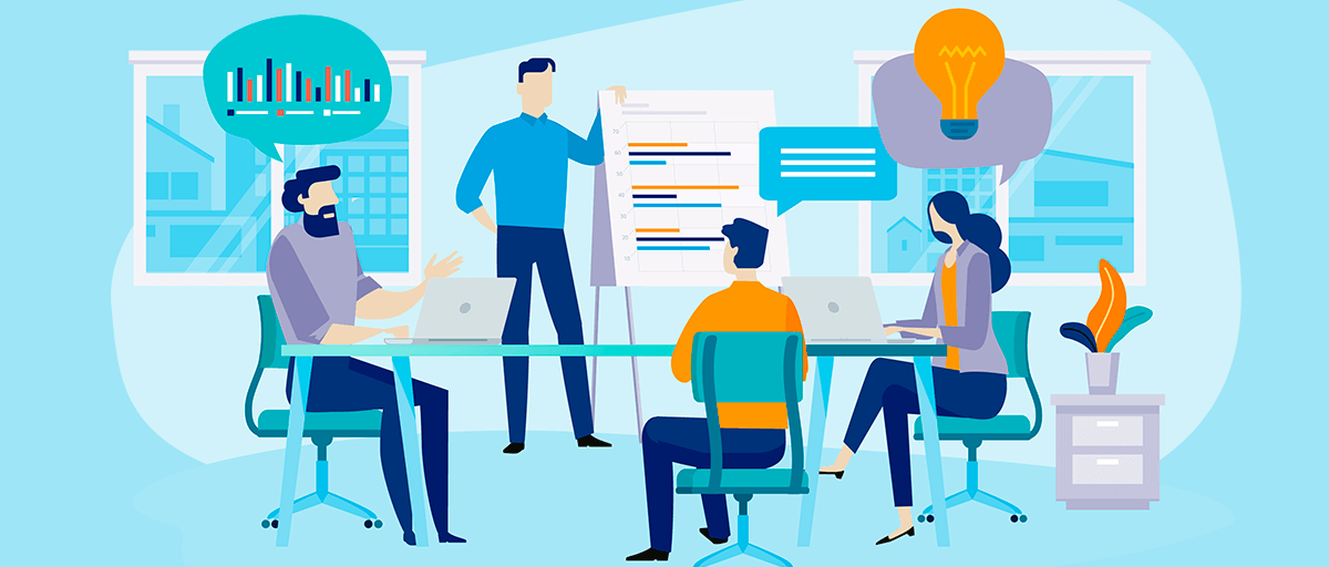 Görsel tasarım. Ofiste eğitim gören çalışanlar.